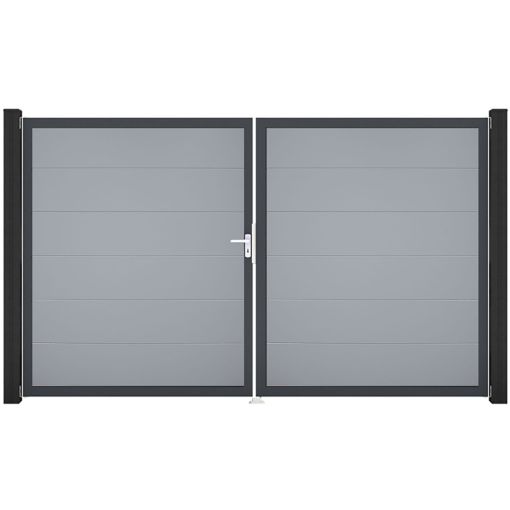 GroJa Doppeltor BasicLine PVC-steekzaun Zilvergrijs 2