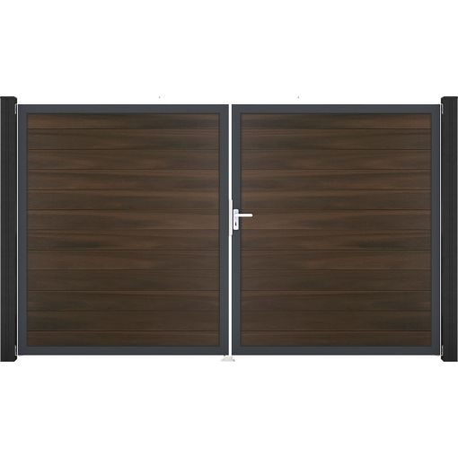 GroJa Doppeltor Solid Steekzaun Walnoot 2