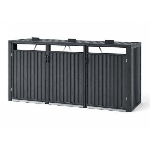 Wellker afvalcontainerkast 3-vaks metaal antraciet 2