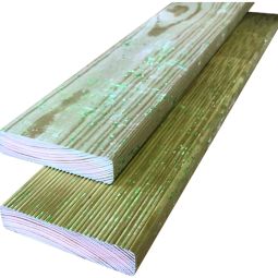 T&J Terrasplanken / Constructiehout aan één zijde geribd KDI groen 20x95x3000 mm Vervaardigd uit den/spar, oppervlakken geschaafd en fijn geribd, onder druk geïmpregneerd, kanten afgeschuind