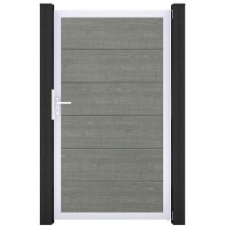 GroJa Einzelpoort BasicLine PVC-steekzaun Grey Ash Cut Uitzonderlijke stabiliteit en duurzaamheid, aluminium frame met PVC-vullingen 100x180x4 cm groot
