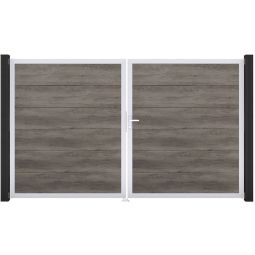 GroJa Doppeltor BasicLine PVC-steekzaun Monument Oak Vullingen voorzien van sterke PVC-folies, aluminium frame poedergecoat, 300x180 cm groot