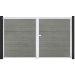 GroJa Doppeltor BasicLine PVC-Steekzaun Grey Ash Cut Vullingen met duurzame pvc-folies gefineerd, aluminium frames poedercoat, 300x180 cm groot