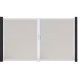 GroJa Doppeltor BasicLine PVC-steekzaun wit Vullingen verfraaid met robuuste pvc-folies, aluminiumprofiel poedergelakt, 300x180 cm groot
