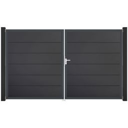 GroJa Doppeltor BasicLine PVC-steekzaun antraciet Vullingen met duurzame PVC-folies veredeld, Aluminium frames poedergecoat, 300x180 cm groot