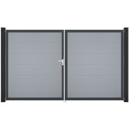 GroJa Doppeltor BasicLine PVC-steekzaun Zilvergrijs Vullingen met duurzame pvc-folies verfijnd, aluminium frame poedercoat, 300x180 cm groot