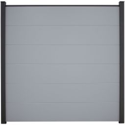 GroJa BasicLine PVC-steekzaun schutting zilvergrijs zichtscherm lamellenhek PVC-gefineerde profielen, bouwsysteem inclusief afstandsstukken & afwerkingsprofiel, 180x180x1,9 cm