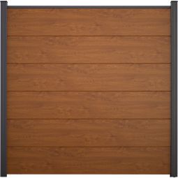 GroJa BasicLine PVC-steekzaun Schutting Gouden Eik Zichtschermlatten Lamellenomheining PVC-gevoerde profielen, bouwsysteem inclusief afstukstuken en afwerkingsprofiel, 180x180x1,9 cm