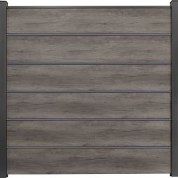 GroJa BasicLine Premium PVC-steekzaun schutting Monument Oak privacyscherm lamellenomheining Bouwsysteem uit 6 vullingen, 5 pilasterstrips, afstandsstukken en afwerkingsprofiel, 180x180x1,9 cm