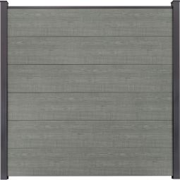 GroJa BasicLine PVC-steekzaun schutting Grey Ash Cut privacyscherm lamellenomheining PVC-beklede profielen, bouwsysteem inclusief afstandsstukken & afwerkingsprofiel, 180x180x1,9 cm