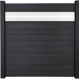 GroJa Solid steekzaun schutting met 30 cm ESG-glas designinzet antracietgrijs privacyscherm steekzaun lamellenomheining Bouwsysteem met 10 vullingen en een glaselement, 180x180x1,9 cm, met adapterlijsten, afwerkingsprofiel en afstandsstuk-set