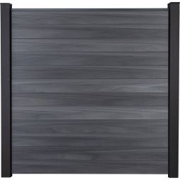 GroJa Solid Steekzaun Schutting Steengrijs co-geëxtrudeerd Zichtscherm Steekzaun Lamellenomheining Bouwsysteem uit 12 vullingen, 180x180x1,9 cm, inclusief afwerkingsprofiel en afstandsstuk-set