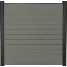 GroJa Solid Steekzaun Schutting Grijs Zichtscherm Steekzaun Lamellenomheining Bouwset bestaande uit 12 vullingen, 180x180x1,9 cm, inclusief afwerkingsprofiel en afstandsonderdelen-set