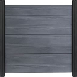GroJa Solid Grande steekzaun schutting grijs co-geëxtrudeerd privacy scherm steekzaun lamellenomheining Bouwsysteem uit 7 vullingen, 180x180x1,9 cm, inclusief afstandsstuk-set en afwerkingsprofiel