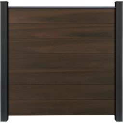 GroJa Solid Grande steekzaun privacyhek walnoot co-geëxtrudeerd zichtscherm steekzaun lamellenomheining Bouwset van 7 vullingen, 180x180x1,9 cm, inclusief afstandsstuk-set en afwerkingsprofiel