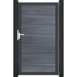 GroJa Einzeltor Solid Grande Steekzaun Grijs gecoëxtrudeerd geanodiseerd aluminium frame, co-geëxtrudeerde WPC-profielen, individuele maatwerkpossibiliteit mogelijk