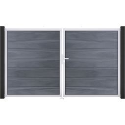 GroJa Doppeltor Solid Grande Steekzaun Steengrijs co-geëxtrudeerd Elegant design, geanodiseerd aluminium frame, meegeëxrudeerde WPC-profielen, onderhoudsarm en duurzaam