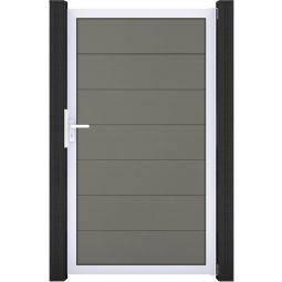 GroJa Enkelhek Solid Grande Steekzaun Grijs cogeëxtrudeerd Elegant ontwerp, geanodiseerd alu-frame, 7 houtcomposiet-vullingen, individuele maatwerk mogelijk