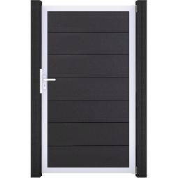 GroJa Enkele poort Solid Grande Steekzaun Antracietgrijs co-geëxtrudeerd Elegant ontwerp, geanodiseerd aluminium frame, 7 WPC-vullingen, duurzaam en onderhoudsvriendelijk