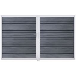 GroJa Doppeltor Solid Ruitpatroon WPC-steekzaun Steengrijs co-geëxtrudeerd Weerbestendige en zeer stabiel, elegante schaduwvoegen, aluminium frame, composietstof vulling, 300x180x4 cm