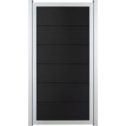 GroJa Viento schutting staand Antracietgrijs met alu-frame zilver EV1 privacyscherm lamellenomheining BPC-designhek, bijzonder stabiel door aluminium frame, 90x180x4 cm