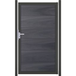 GroJa Enkel tuinpoort Viento schutting Steengrijs co-geëxtrudeerd Brede, cogeëxtrudeerde groef- en federprofielen, 4 cm sterke aluminium frame, 100x180x4 cm groot