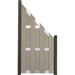 GroJa Afwerk schutting Zichtscherm Bi-Color Sand Aansluiting Zichtscherm Lamellenomheining In klassieke plankenomheining-uitvoering voorgemonteerd, 84,3x180/90x3,2 cm, met 4 aluminium dwarsregels EV1