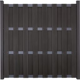 GroJa Fertigschutting Schutting Antraciet/Antraciet Zichtscherm Lamellenomheining In klassieke plankenzaun-uitvoering voormonteerd, 180x180x3,2 cm, met 4 aluminium dwarsriegel DB 703