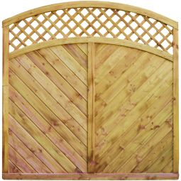 T&J schutting CLASSIC Diagonal met sierdecoratie gitterboog privacymat lamellomheining Classic schutting diagonaal met decoratief roosterwerk boog 180x200/180 cm uit geïmpregneerde spar met rankstaven en rondbooglook
