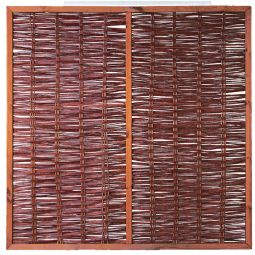 T&J FOGO Wilgenvlecht schutting FOGO wilgenvlechtzaun 180x180 cm van oliebehande lde wilg met bruin geverfd dennenkader 35x45 mm voor natuurlijke, robuuste privacy