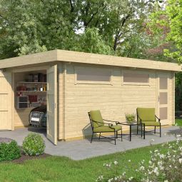 WEKA Enkel garage 441 Hout natuur met houten poort, 2 ramen en een aparte ingang