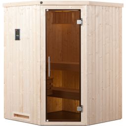 weka Sauna Hoeksauna KIRUNA met glazen deur en oven in verschillende uitvoeringen