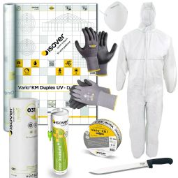 ISOVER Integra ZKF 1 Lanaé dakisolatie compleet-set voor dakuitbouw voor kleine tot grote zolderruimten: glaswol isolatie, klimamembraan, aansluitlijm, kleefband, isolatiemesser, wegwerpbeschermingspak, ademmasker, montagehandschoenen