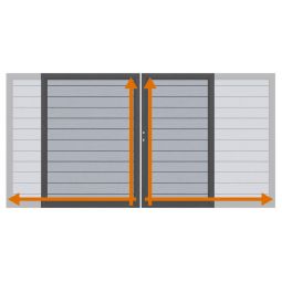 TraumGarten Dubbelpoort op maat schutting WPC CLASSIC Grijs Roestvrijstalen-aluminium-dubbelframe met klassieke houtcomposietvulling, op maat gemaakt, weerbestendig, incl. slot, beslag, bodems​chuiver, ophefinbraakbeveiliging, opvangsteun