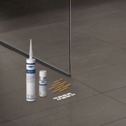 BLANKE glazen-montagekit AQUA GLASKKIT 1 voor het gebruik van glazen scheidingswanden in AQUA-profielen, set met één patroon Aqua-Fix silicone
