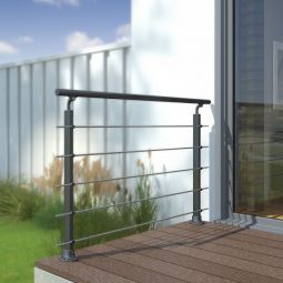 DOLLE Prova balustradeset antraciet Twee aluminium palen per set, leuning, roestvrijstalen staven 150 cm, twee eindoppen en verbinders voor staven en leuning