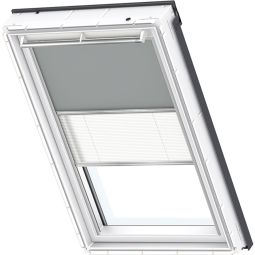 VELUX Verduistering Plus DFD Handmatig Uni Grijs/Wit 0705 Verduisteringsgordijn en vouwgordijn, flexibele wisseling tussen lichtwering en zichtschutz, geschikt voor verschillende VELUX-dakramen