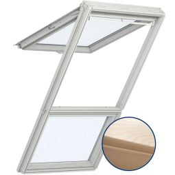 VELUX-dakraam Lichtoplossing GGL GIL LICHTBAND Hout wit gelakt ENERGIE PLUS Zwaaivenstersysteem Een dakraamset bestaande uit: zwaaierraam 3-voudig standaardverglazing, aanvullingselement, dakraamgootstuk, verlengstuk
