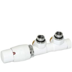 Ximax radiatoraccessoires aansluitgarnituur middenverbinding Twins hoek hoekuitvoering wit Set met thermostaatkop, eenvoudige montage, duurzaam, voor koperen of kunststofbuizen