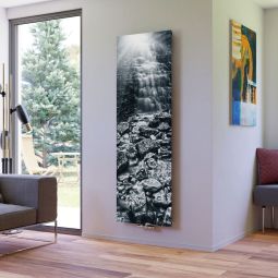 Ximax ruimteverwarmer designradiator P1 Plan Print Waterval 2 verticaal Elegante designradiator met 50 mm centrale aansluiting, gladde bedrukte voorkant met grijs watervalmotief