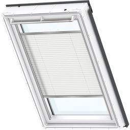 VELUX Plissé Uni Wit 1016 vouwgordijn lichtdoorlatend, zorgt voor harmonieus daglicht, geschikt voor verschillende VELUX-dakramen