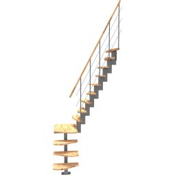 Minka middenboom trap Quatro Turn 1/4 gewendeld grijs ruimtespaartrap met bordes voor 90-graden draai, tot verdiepingshoogte 298 cm