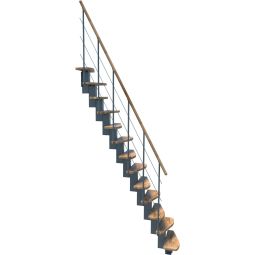 Minka middenboom trap Quatro grijs ruimtespaartrap inclusief handleuning uit gelakt massief hout, tot verdiepingshoogte 298 cm