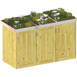 Binto afvalcontainerkast voor 3 containers, naaldhout met plantenbak Afvalcontainerkastbekleding voor containers tot max. 240 liter
