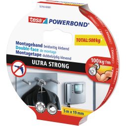 tesa Powerbond montagetape Ultra Strong Extra sterk dubbelzijdig montagetape voor zwaardere bevestigingen, 5 m x 19 mm