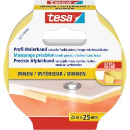 tesa Profi-schildersband Binnen 25 m Extra dun professioneel schilder-maskeringstape voor nauwkeurige verfkanten in binnenruimten, verschillende breedtes, Kleeft veilig op gladde oppervlakken, geschikt voor alle verftypen
