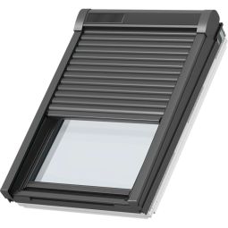 NIEUW: VELUX Solar-rolluik SSL 0000K aluminium donkergrijs Voor effectieve warmte- en lichtbescherming, comfortabele bediening en passend voor VELUX dakramen vanaf bouwjaar 2000