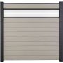 GroJa Solid Steekzaun Schutting met 30 cm ESG-Glas Designinzet Bi-Color Sand Zichtscherm Steekzaun Lamellenomheining